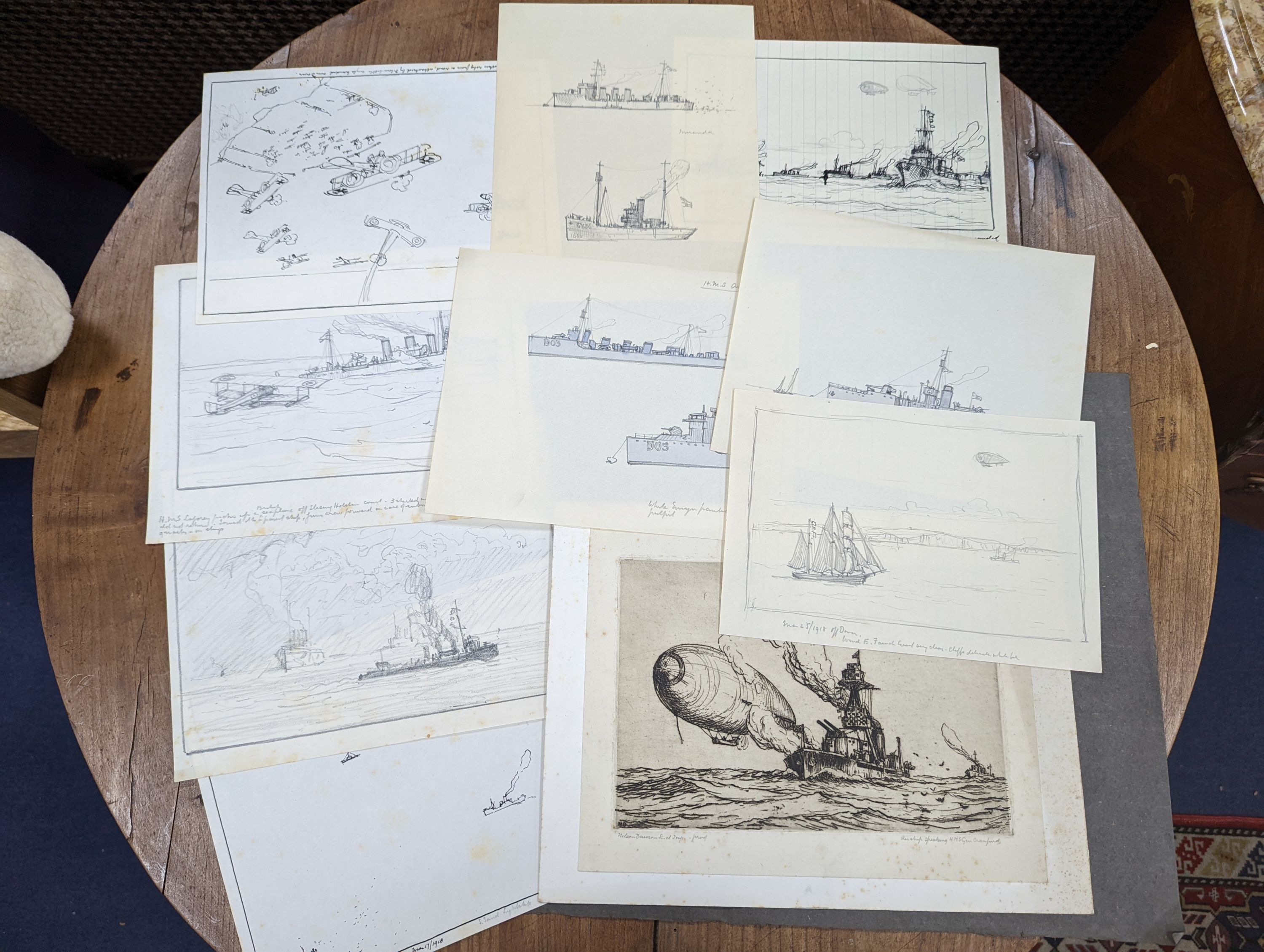 Nelson Dawson (1859-1941) assorted original artworks and an etching